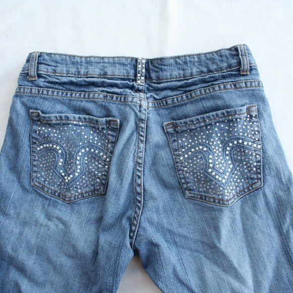 Cache Blue Flare & Wide Leg Jeans with Silver Accents - Picture 1 of 15